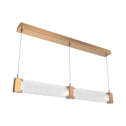 Parallel Linear LED Chandelier in Novel Brass/Crystal Rimelight Blown Glass.
