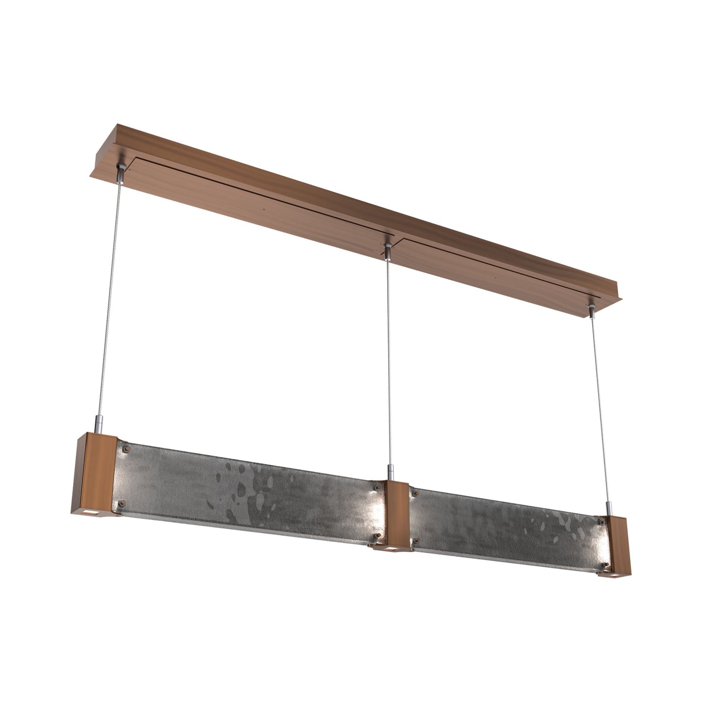 Parallel Linear LED Chandelier in Oil Rubbed Bronze/Smoke Granite Blown Glass.