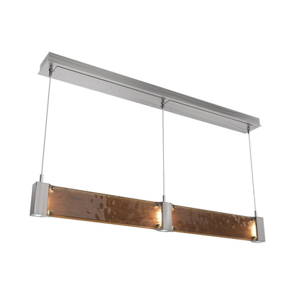 Parallel Linear LED Chandelier in Satin Nickel/Bronze Granite Blown Glass.