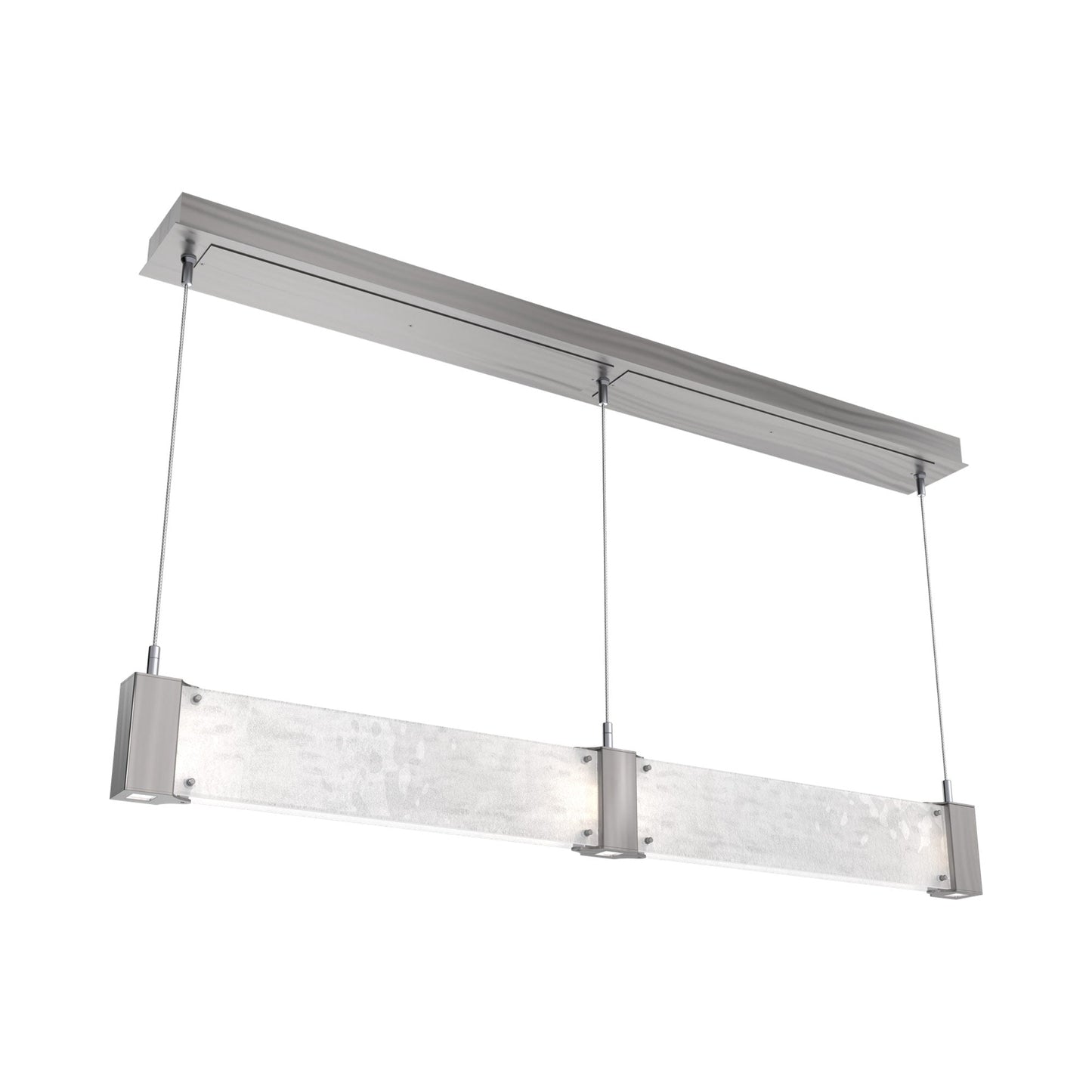 Parallel Linear LED Chandelier in Satin Nickel/Clear Granite Blown Glass.