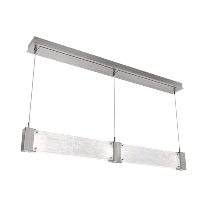 Parallel Linear LED Chandelier in Satin Nickel/Clear Granite Blown Glass.