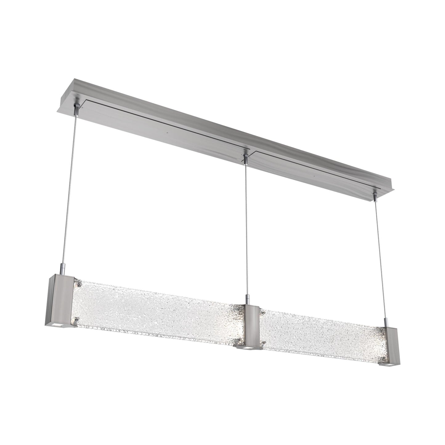 Parallel Linear LED Chandelier in Satin Nickel/Crystal Rimelight Blown Glass.