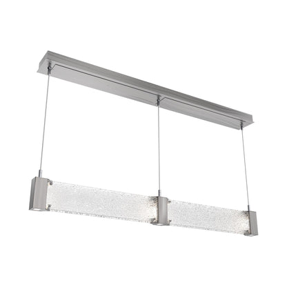 Parallel Linear LED Chandelier in Satin Nickel/Crystal Rimelight Blown Glass.