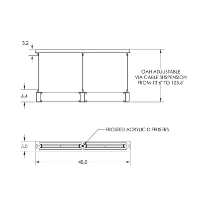 Parallel Linear LED Chandelier - line drawing.