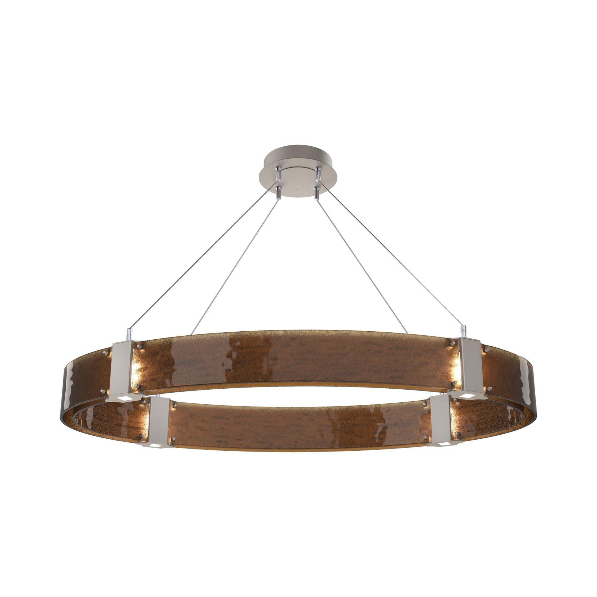 Parallel Oval LED Chandelier in Beige Silver/Bronze Granite Blown Glass.