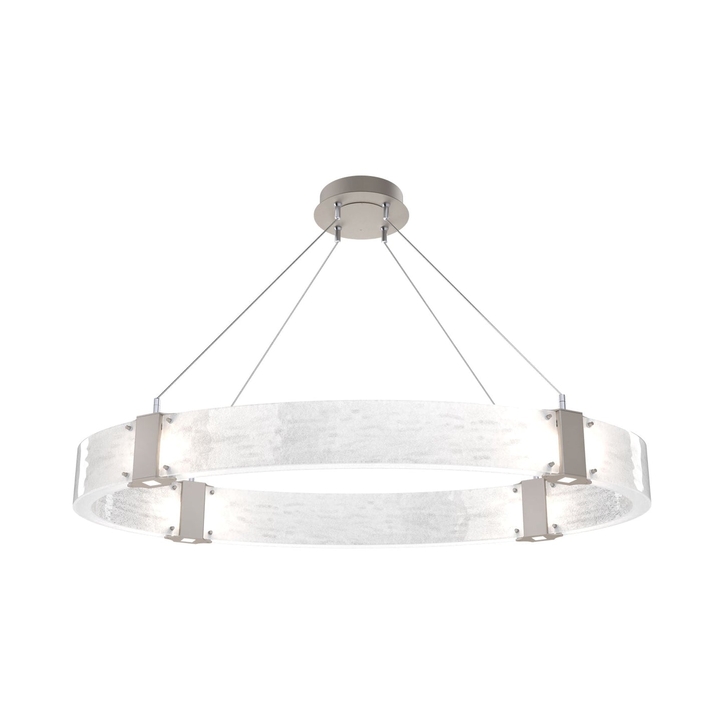 Parallel Oval LED Chandelier in Beige Silver/Clear Granite Blown Glass.