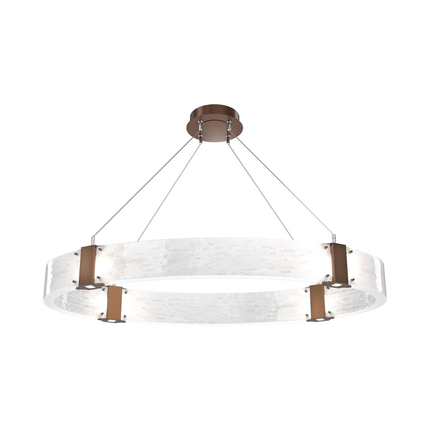 Parallel Oval LED Chandelier in Burnished Bronze/Clear Granite Blown Glass.