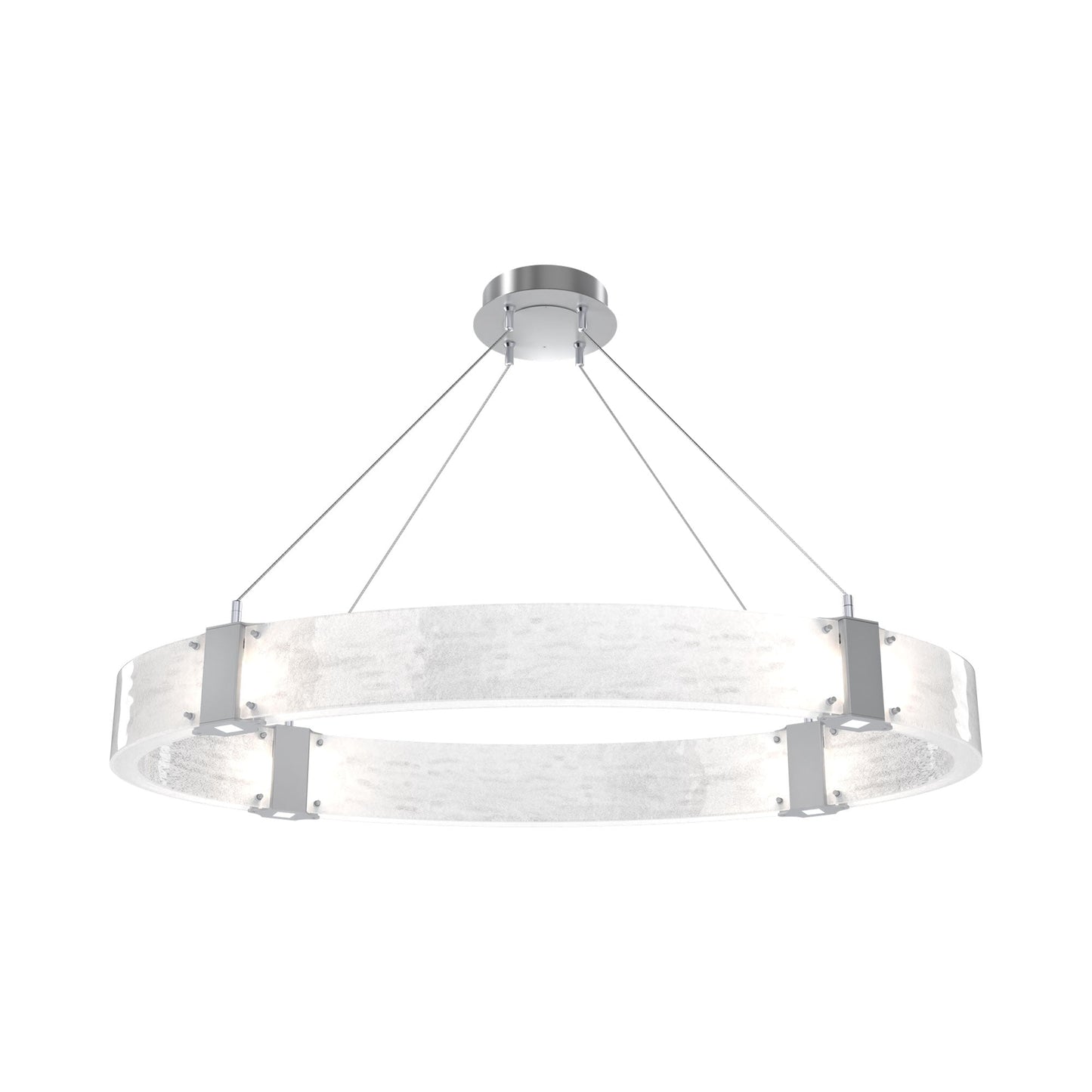 Parallel Oval LED Chandelier in Classic Silver/Clear Granite Blown Glass.