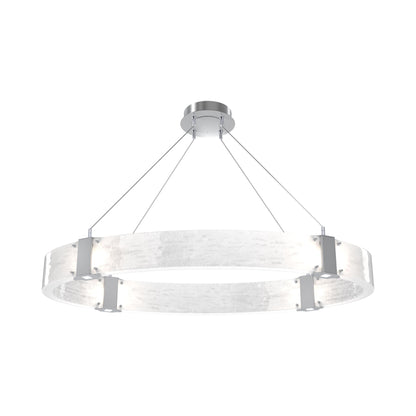 Parallel Oval LED Chandelier in Classic Silver/Clear Granite Blown Glass.