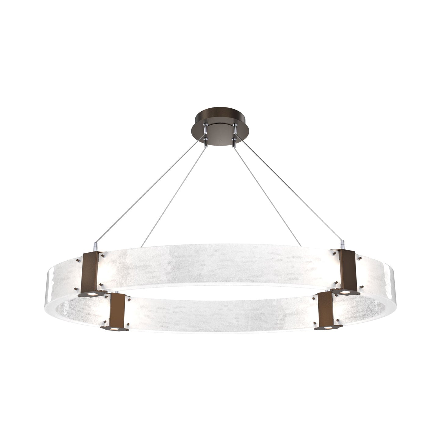 Parallel Oval LED Chandelier in Flat Bronze/Clear Granite Blown Glass.
