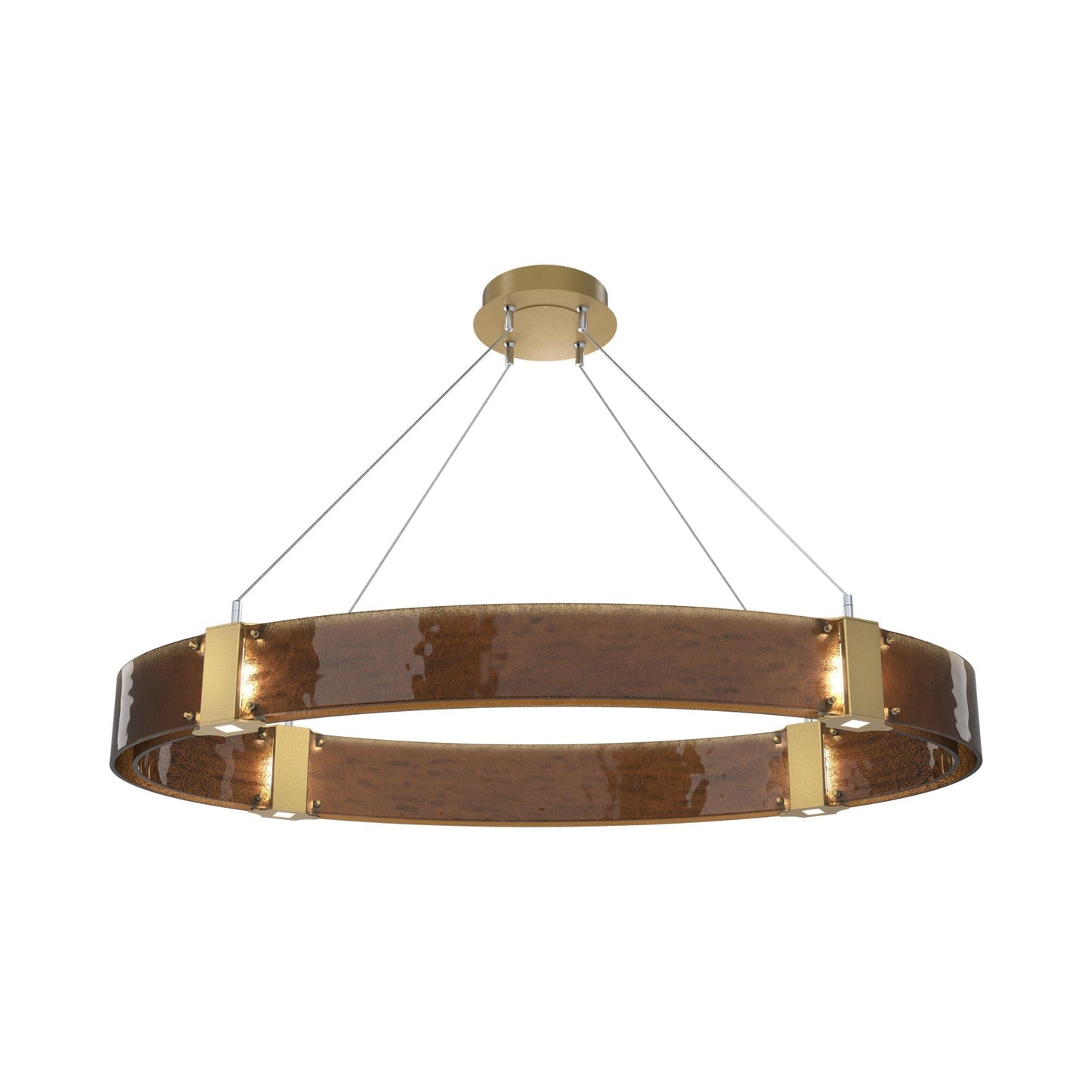 Parallel Oval LED Chandelier in Gilded Brass/Bronze Granite Blown Glass.