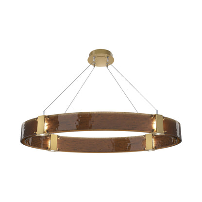 Parallel Oval LED Chandelier in Gilded Brass/Bronze Granite Blown Glass.