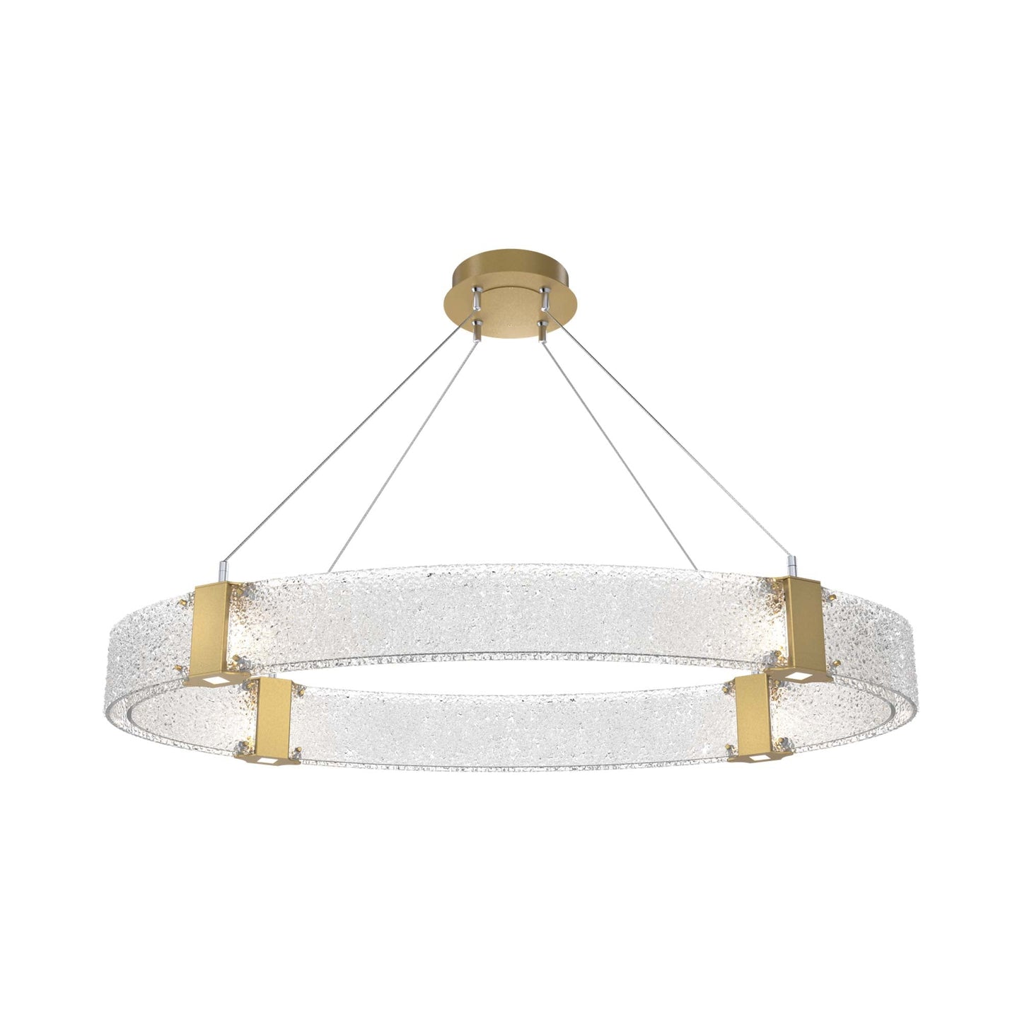 Parallel Oval LED Chandelier in Gilded Brass/Crystal Rimelight Blown Glass.