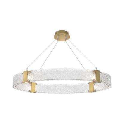 Parallel Oval LED Chandelier in Gilded Brass/Crystal Rimelight Blown Glass.