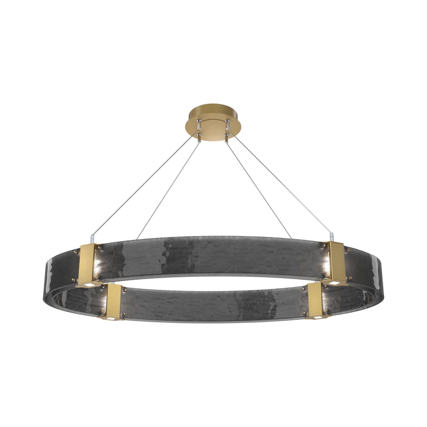 Parallel Oval LED Chandelier in Gilded Brass/Smoke Granite Blown Glass.