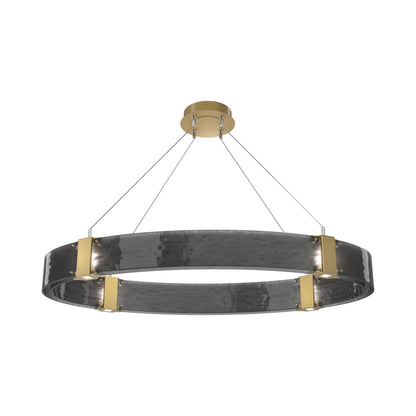 Parallel Oval LED Chandelier in Gilded Brass/Smoke Granite Blown Glass.