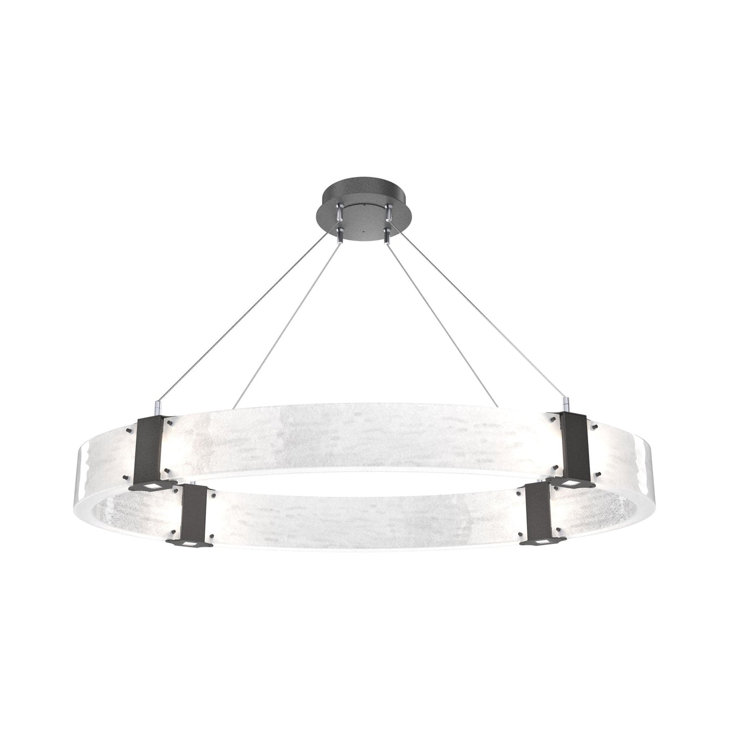 Parallel Oval LED Chandelier in Graphite/Clear Granite Blown Glass.