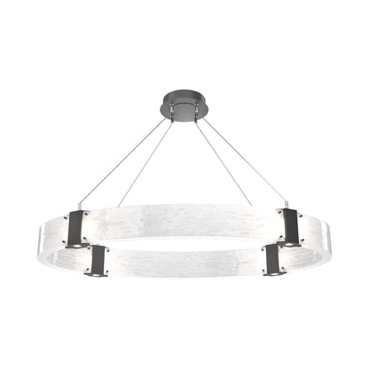 Parallel Oval LED Chandelier in Graphite/Clear Granite Blown Glass.