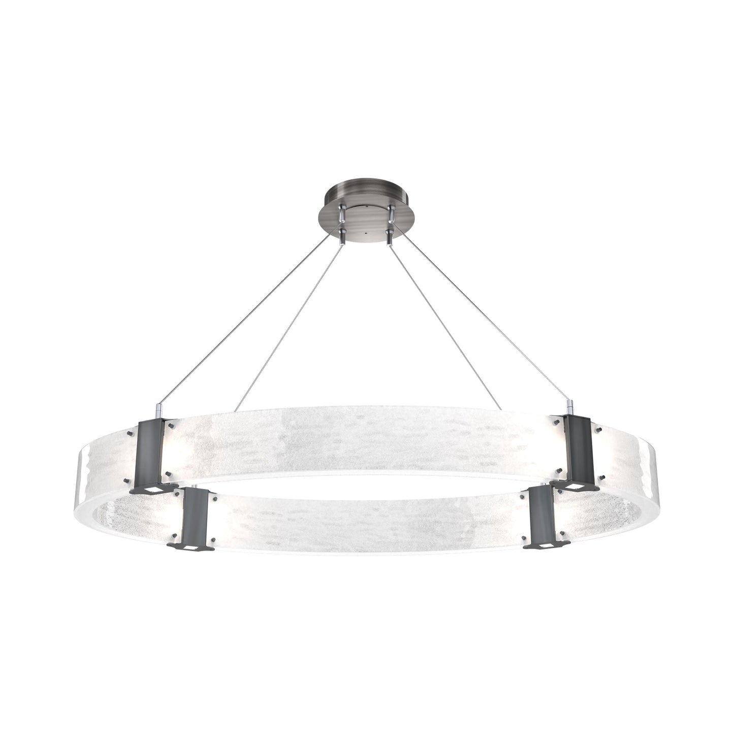 Parallel Oval LED Chandelier in Gunmetal/Clear Granite Blown Glass.