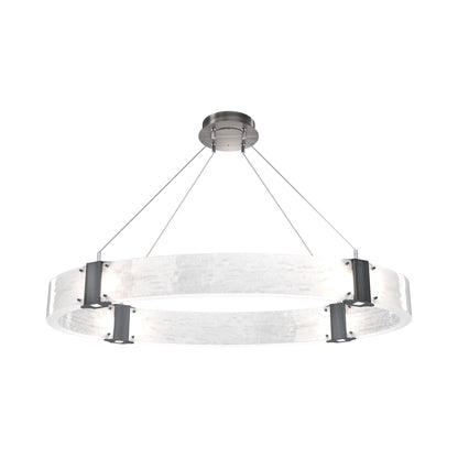 Parallel Oval LED Chandelier in Gunmetal/Clear Granite Blown Glass.