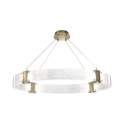 Parallel Oval LED Chandelier in Heritage Brass/Clear Granite Blown Glass.