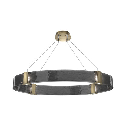 Parallel Oval LED Chandelier in Heritage Brass/Smoke Granite Blown Glass.