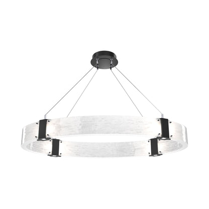 Parallel Oval LED Chandelier in Matte Black/Clear Granite Blown Glass.