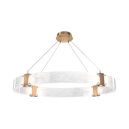 Parallel Oval LED Chandelier in Novel Brass/Clear Granite Blown Glass.