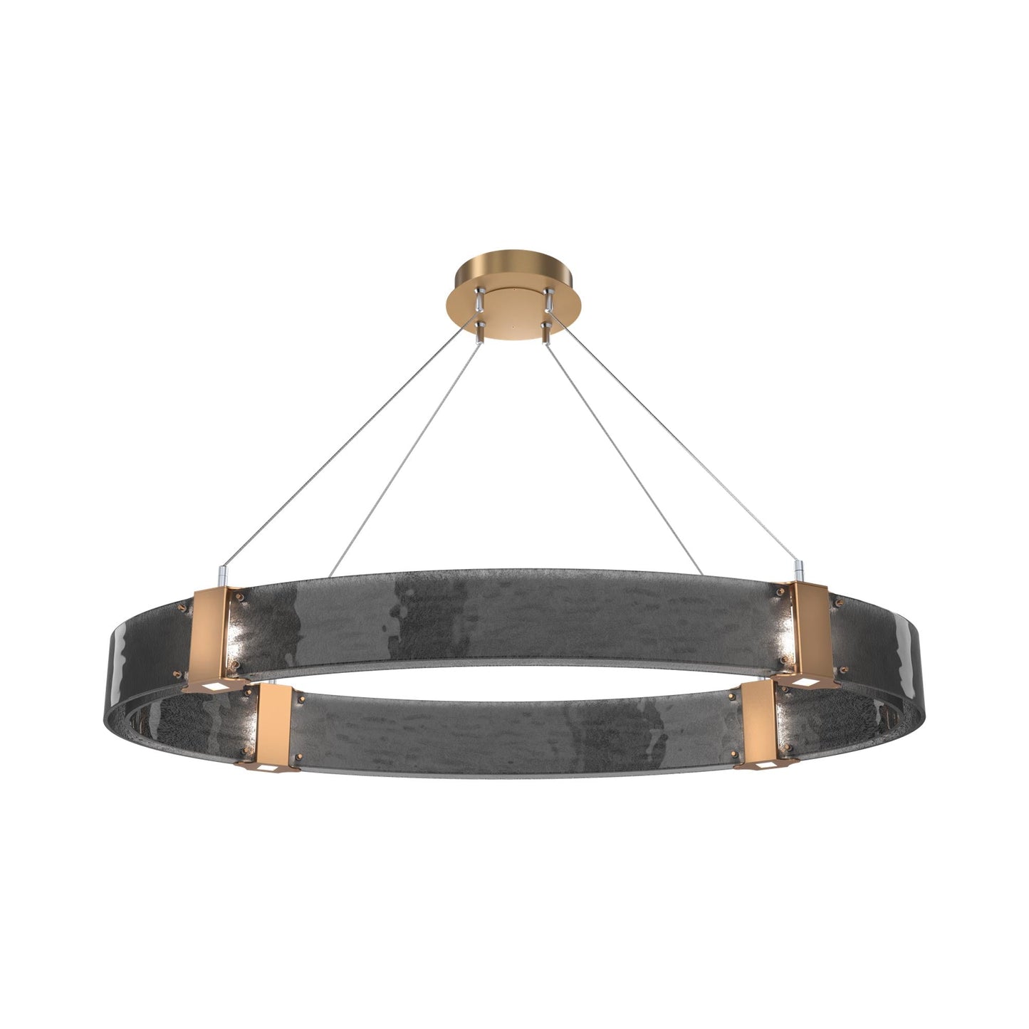 Parallel Oval LED Chandelier in Novel Brass/Smoke Granite Blown Glass.