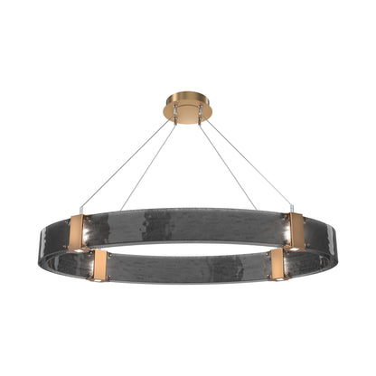 Parallel Oval LED Chandelier in Novel Brass/Smoke Granite Blown Glass.