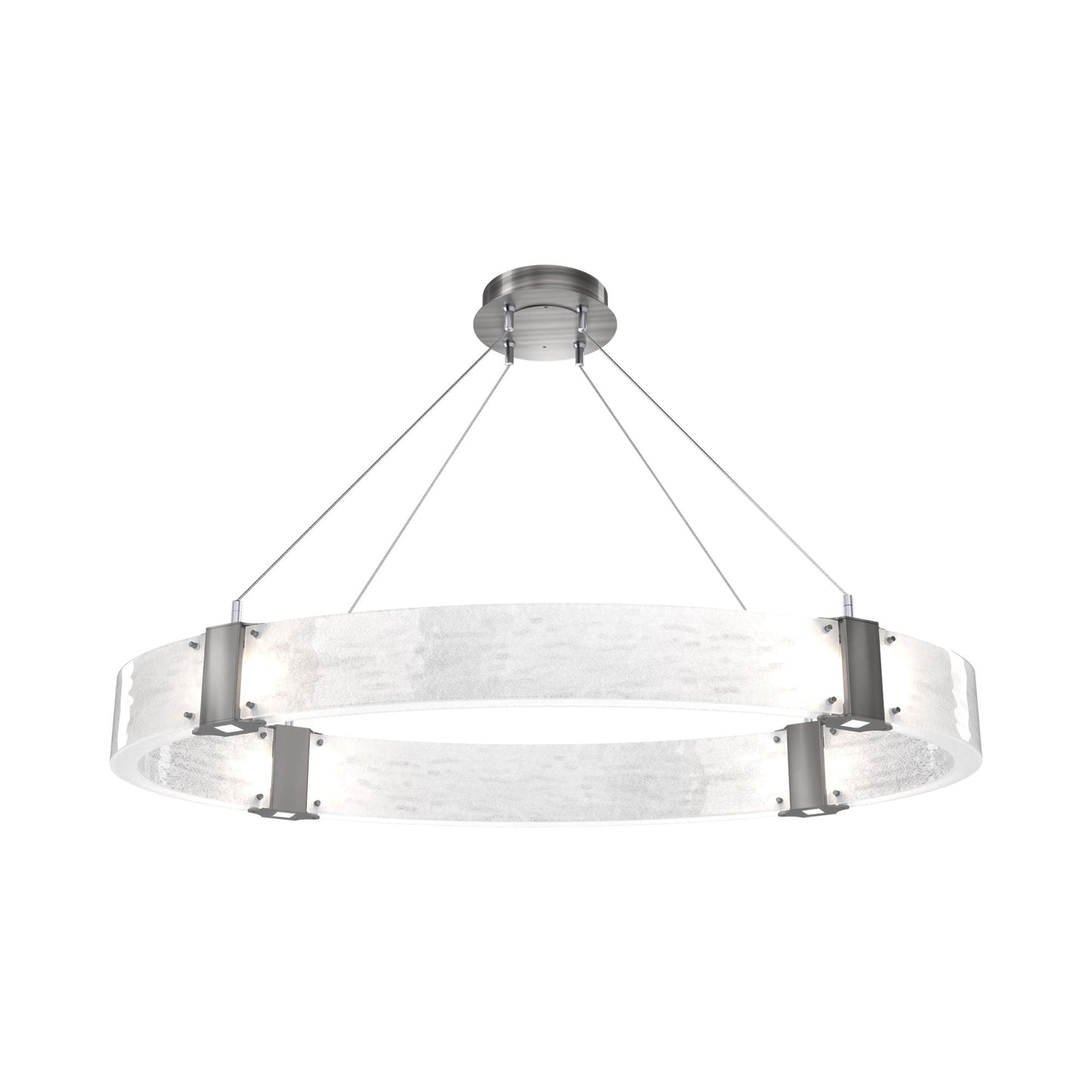 Parallel Oval LED Chandelier in Satin Nickel/Clear Granite Blown Glass.