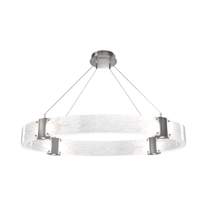 Parallel Oval LED Chandelier in Satin Nickel/Clear Granite Blown Glass.