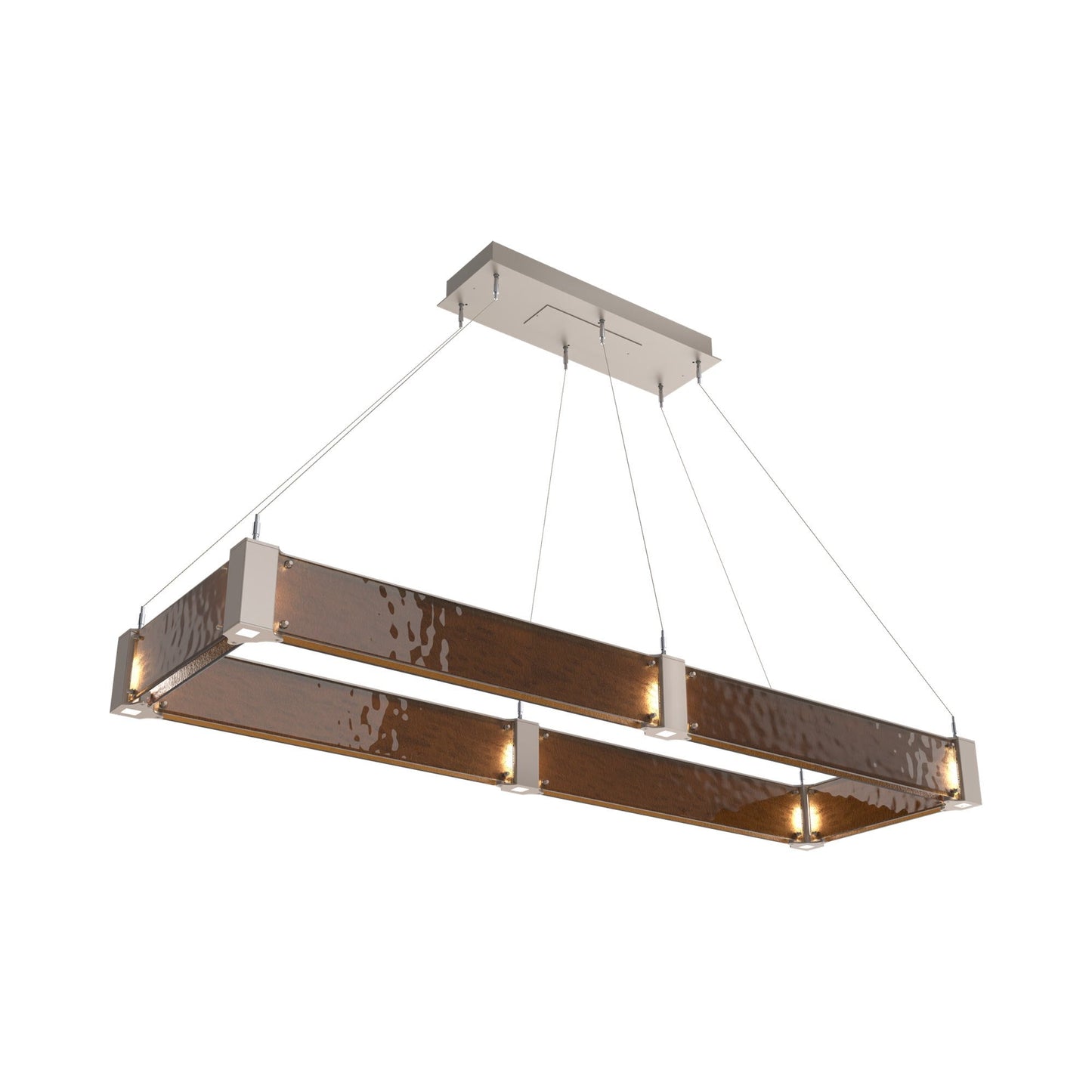 Parallel Rectangular Linear LED Chandelier in Beige Silver/Bronze Granite Blown Glass (60-Inch).