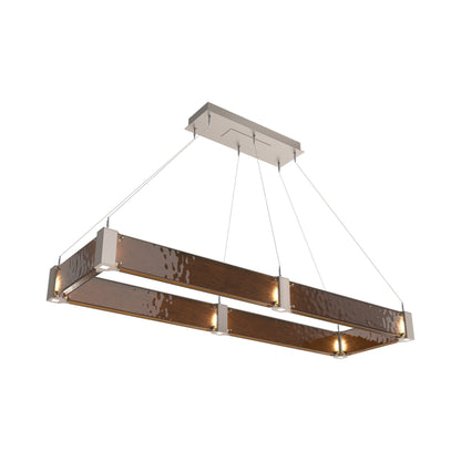 Parallel Rectangular Linear LED Chandelier in Beige Silver/Bronze Granite Blown Glass (60-Inch).