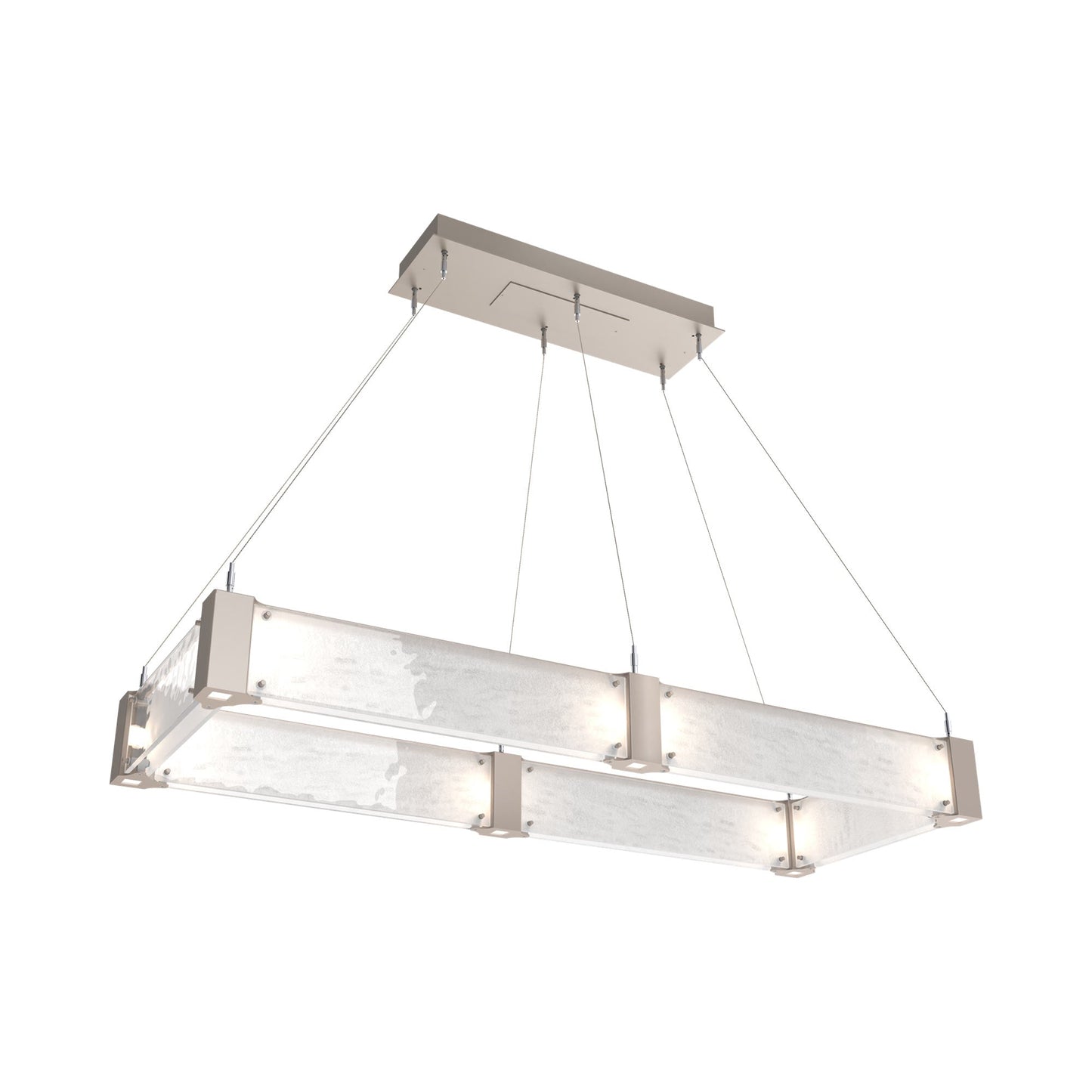 Parallel Rectangular Linear LED Chandelier in Beige Silver/Clear Granite Blown Glass (48-Inch).