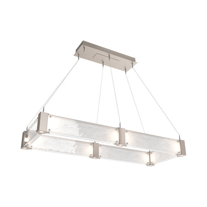 Parallel Rectangular Linear LED Chandelier in Beige Silver/Clear Granite Blown Glass (48-Inch).