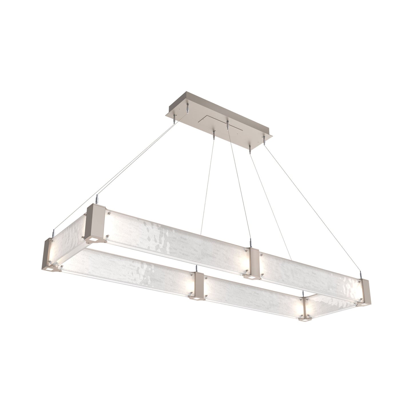 Parallel Rectangular Linear LED Chandelier in Beige Silver/Clear Granite Blown Glass (60-Inch).