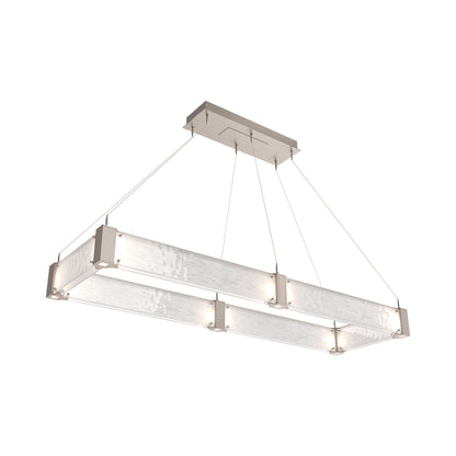 Parallel Rectangular Linear LED Chandelier in Beige Silver/Clear Granite Blown Glass (60-Inch).