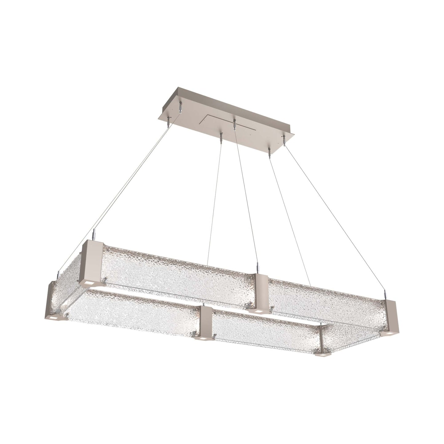 Parallel Rectangular Linear LED Chandelier in Beige Silver/Crystal Rimelight Blown Glass (48-Inch).