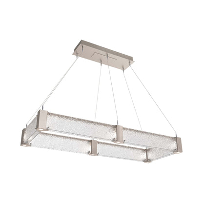 Parallel Rectangular Linear LED Chandelier in Beige Silver/Crystal Rimelight Blown Glass (48-Inch).