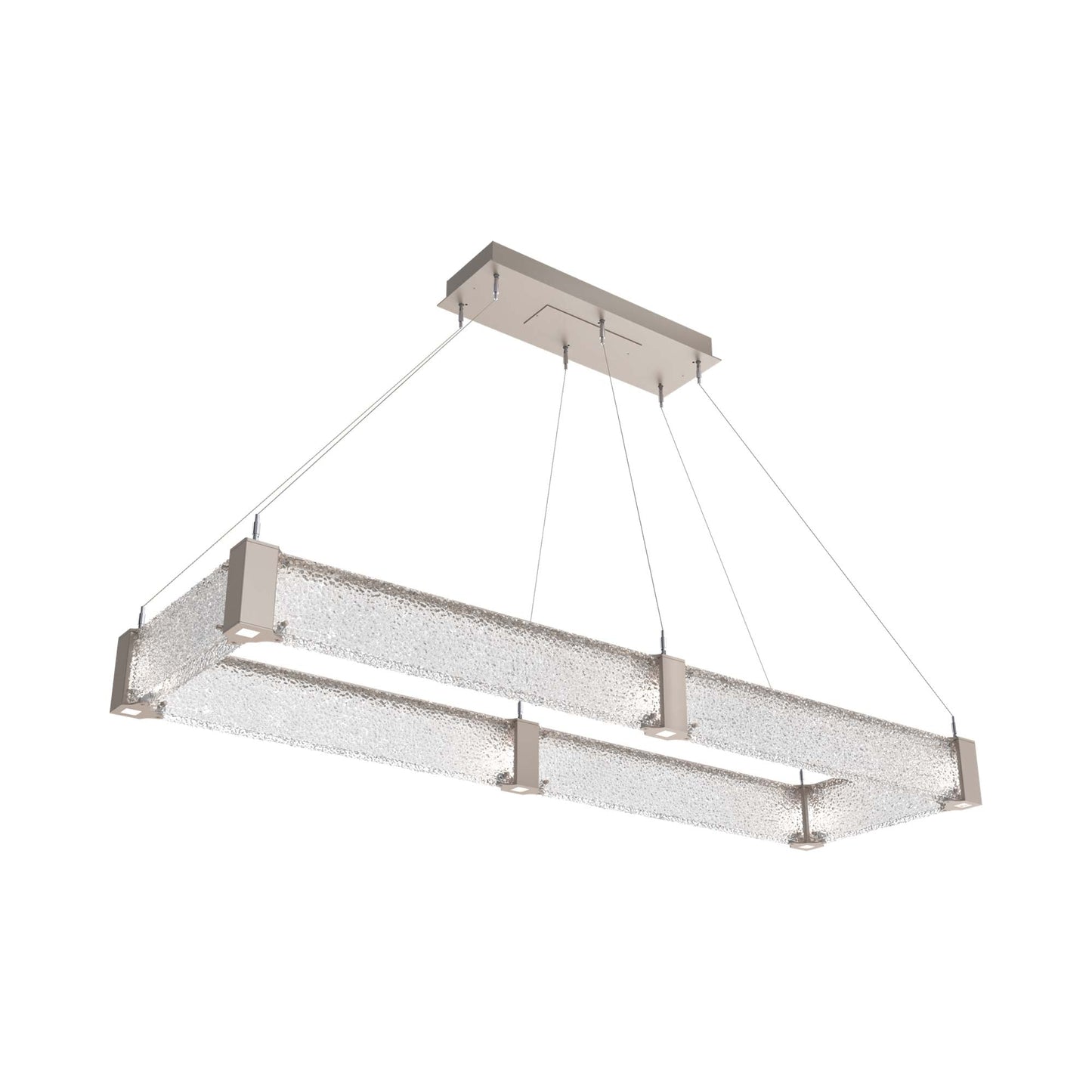 Parallel Rectangular Linear LED Chandelier in Beige Silver/Crystal Rimelight Blown Glass (60-Inch).