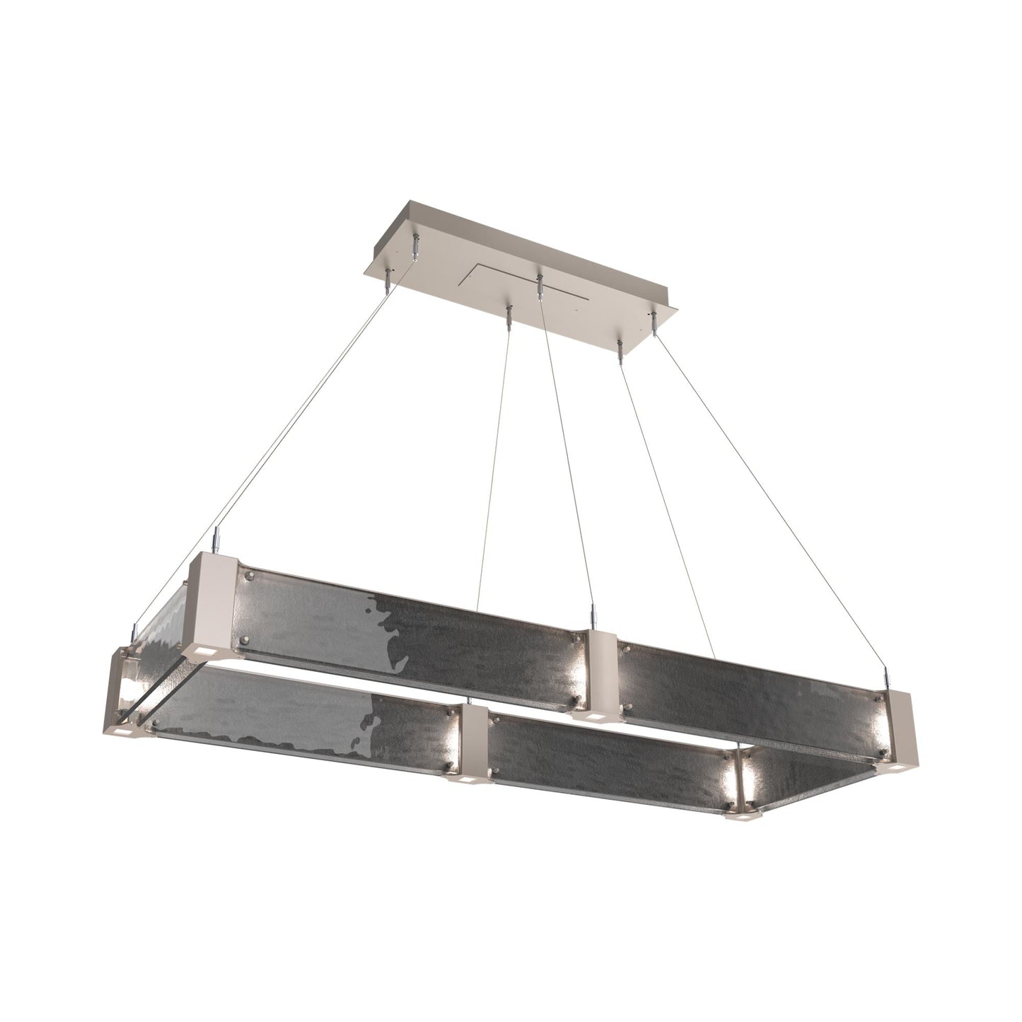 Parallel Rectangular Linear LED Chandelier in Beige Silver/Smoke Granite Blown Glass (48-Inch).