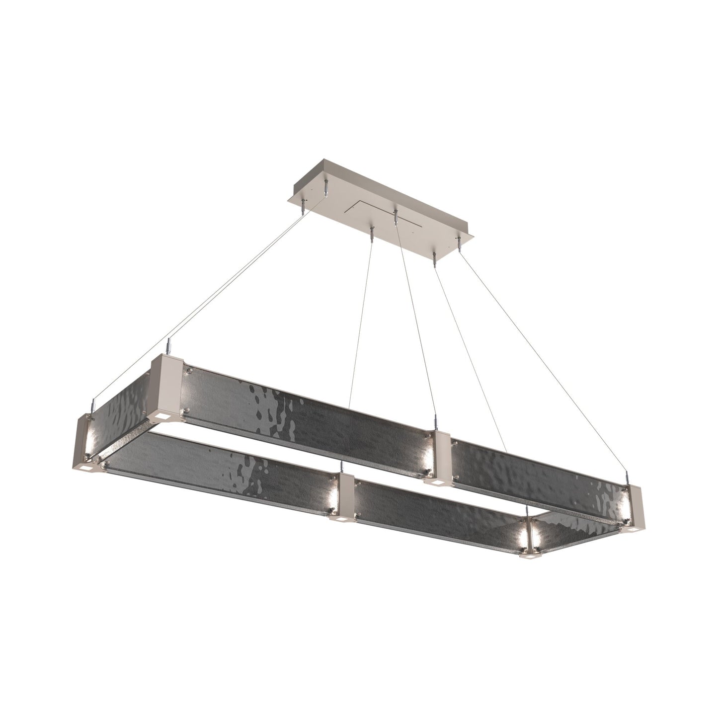 Parallel Rectangular Linear LED Chandelier in Beige Silver/Smoke Granite Blown Glass (60-Inch).
