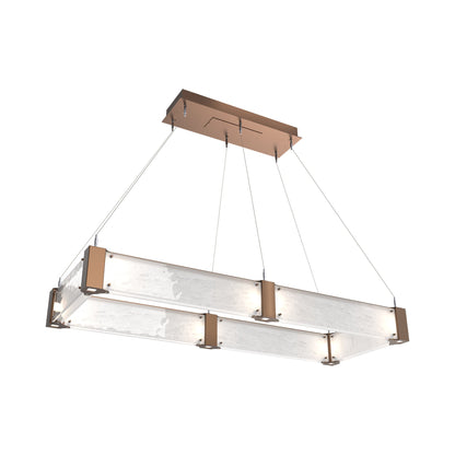 Parallel Rectangular Linear LED Chandelier in Burnished Bronze/Clear Granite Blown Glass (48-Inch).