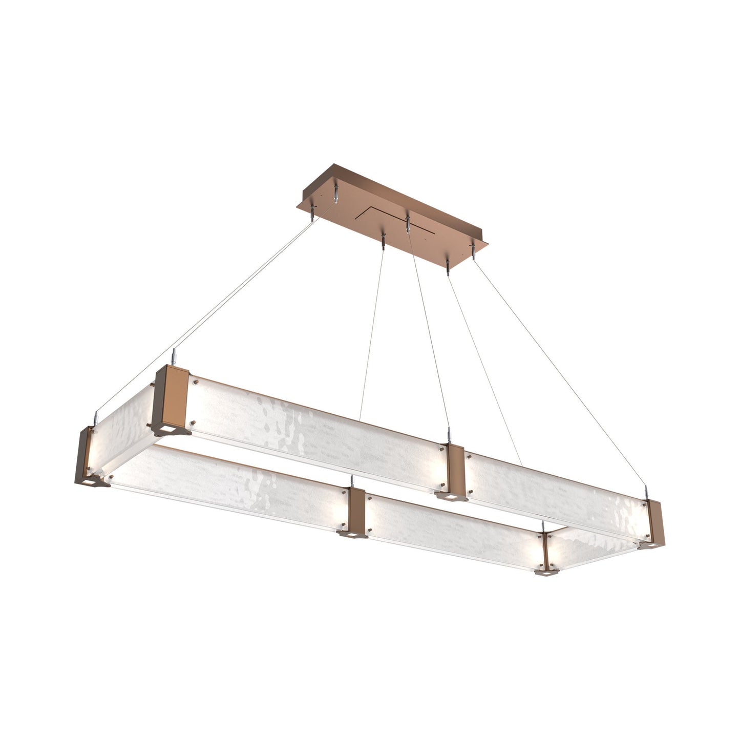 Parallel Rectangular Linear LED Chandelier in Burnished Bronze/Clear Granite Blown Glass (60-Inch).