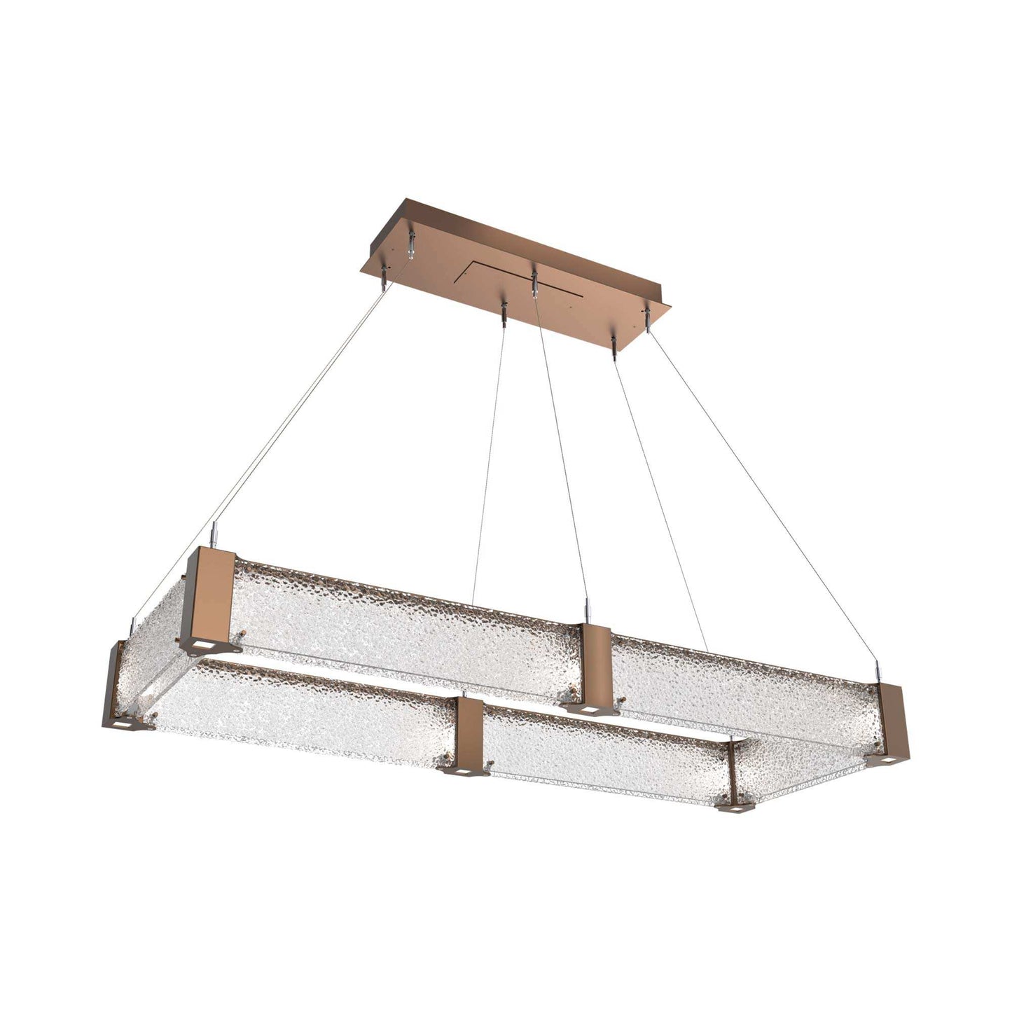Parallel Rectangular Linear LED Chandelier in Burnished Bronze/Crystal Rimelight Blown Glass (48-Inch).