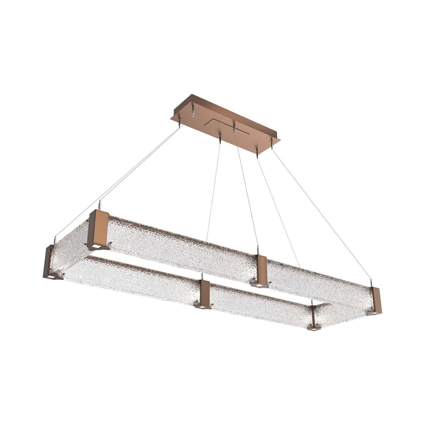 Parallel Rectangular Linear LED Chandelier in Burnished Bronze/Crystal Rimelight Blown Glass (60-Inch).