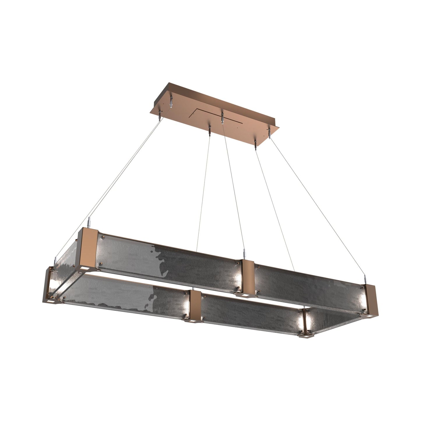 Parallel Rectangular Linear LED Chandelier in Burnished Bronze/Smoke Granite Blown Glass (48-Inch).