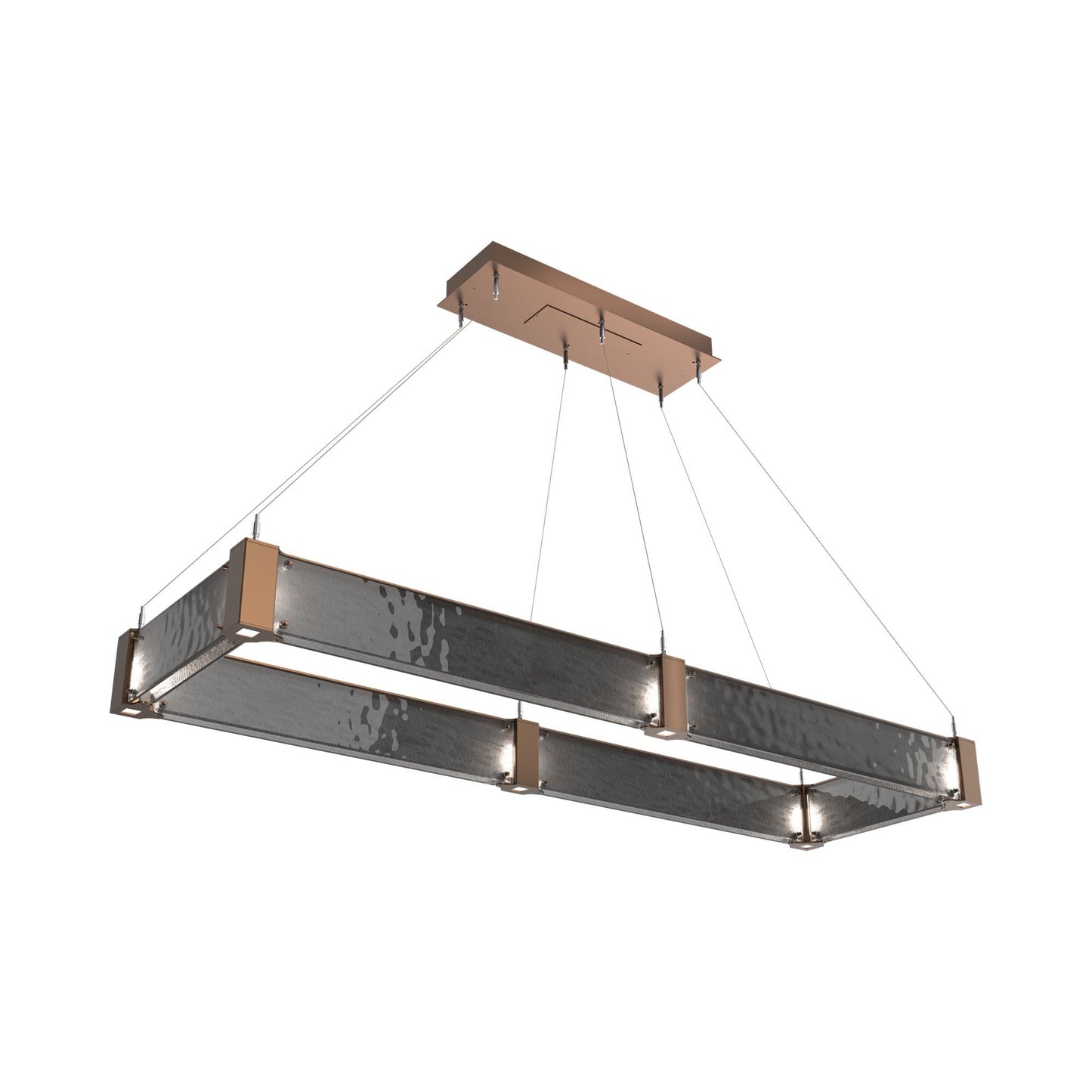 Parallel Rectangular Linear LED Chandelier in Burnished Bronze/Smoke Granite Blown Glass (60-Inch).