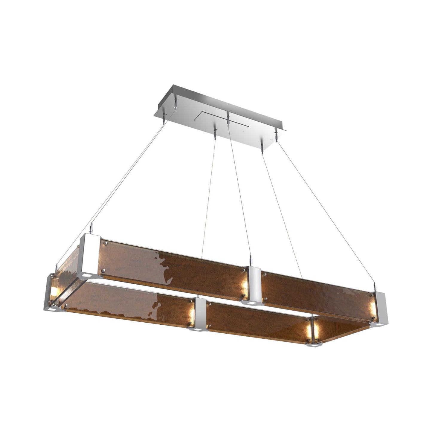 Parallel Rectangular Linear LED Chandelier in Classic Silver/Bronze Granite Blown Glass (48-Inch).